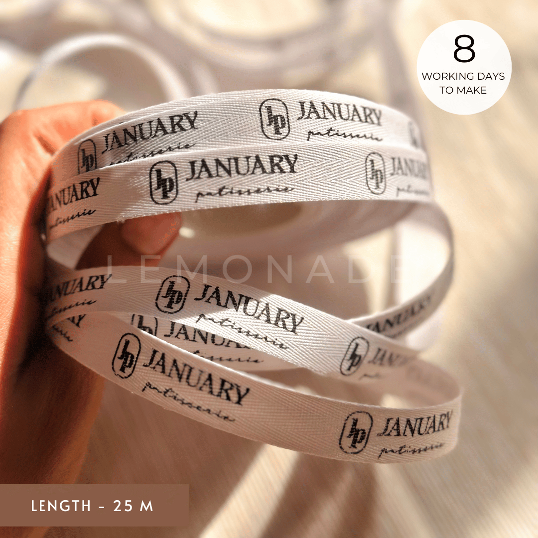 Personalized twill ribbon in vibrant colors for gifts, celebrations, and special events.  White - LemonadeStationery