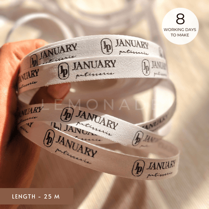Personalized twill ribbon in vibrant colors for gifts, celebrations, and special events.  White - LemonadeStationery