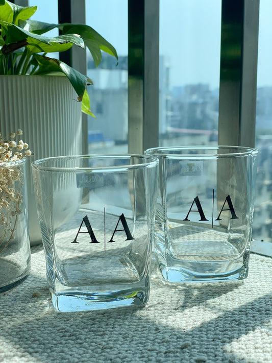Personalized - Whiskey Glasses - Monogram - Black - Set of 2 - LemonadeHome