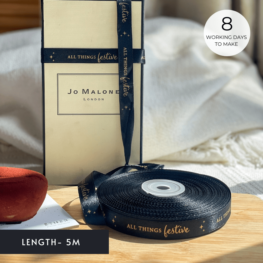 Pre-designed festive ribbon with printed designs for gift wrapping, party décor, and seasonal celebrations – Lemonade Stationery.