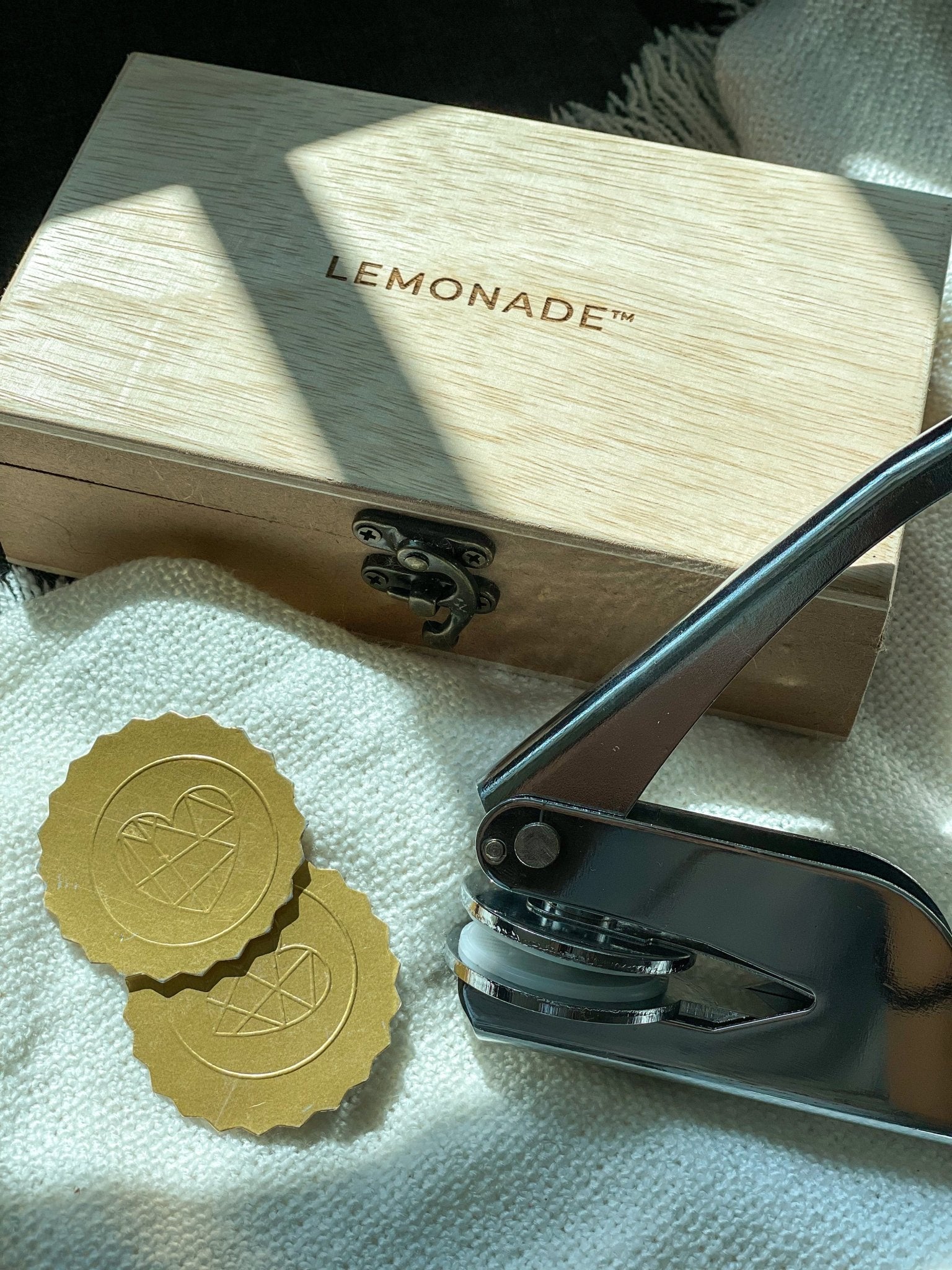 Pre-design Valentine paper embosser with geometric heart design – custom embossing stamp by Lemonade