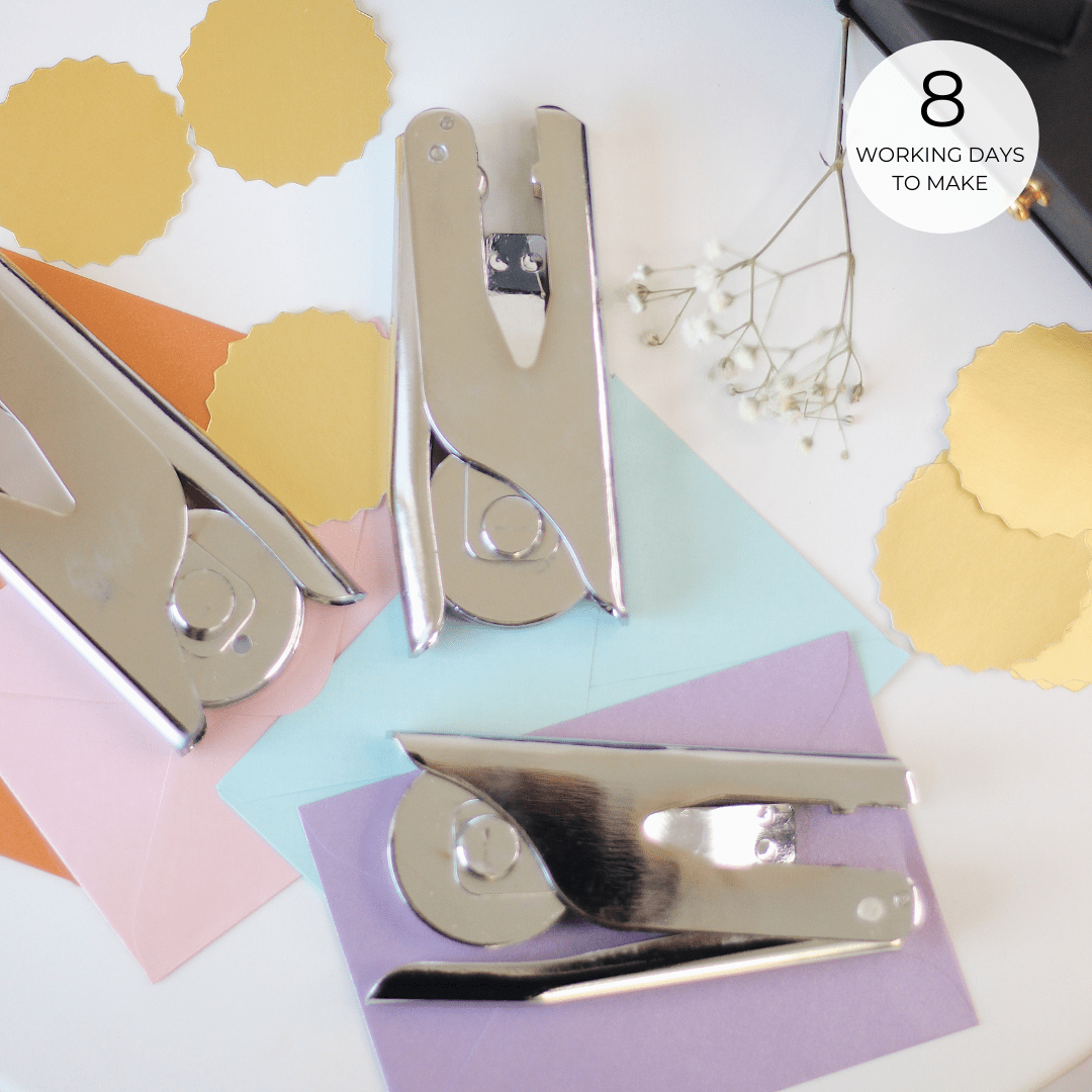 Pre-design paper embosser with “Made With Love” design – embossing stamp for stationery, cards, and packaging