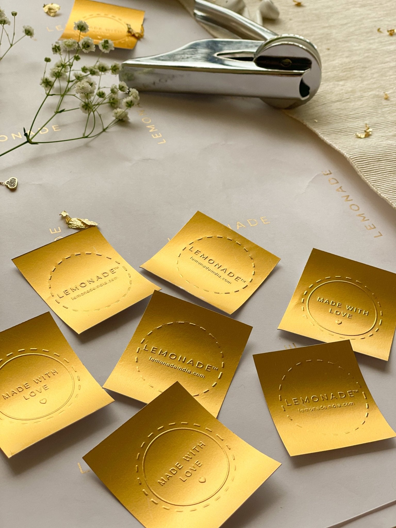 Pre-design paper embosser with “Made With Love” design – embossing stamp for stationery, cards, and packaging