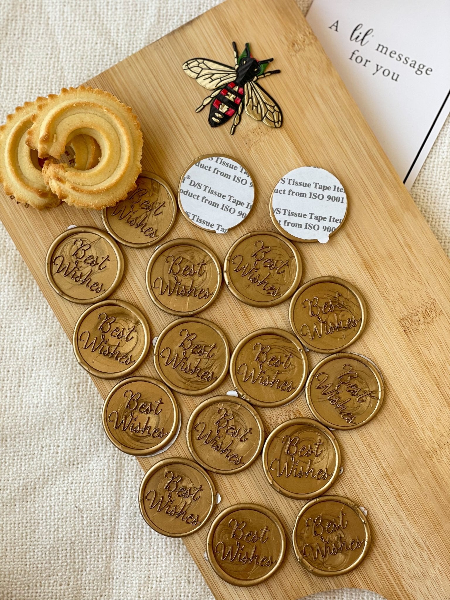Pre Design - Self Adhesive | Peel - n - Stick Wax Buttons - Best Wishes - Gold - LemonadeCustom Stamps
