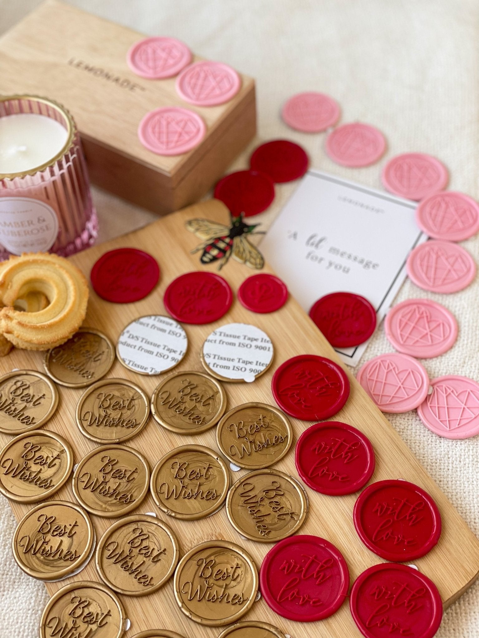 Pre Design - Self Adhesive | Peel - n - Stick Wax Buttons - Best Wishes - Gold - LemonadeCustom Stamps