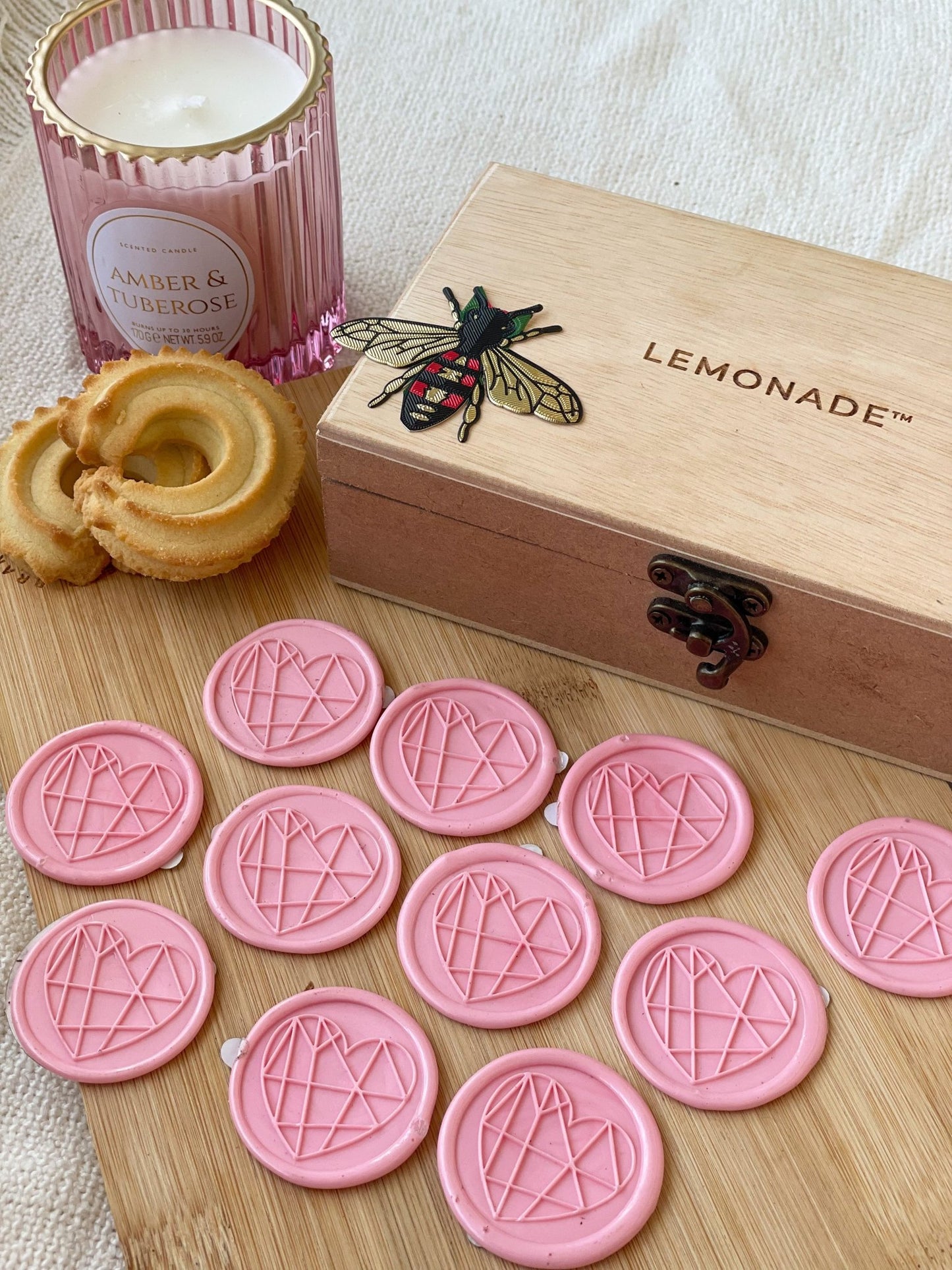 Pre Design - Self Adhesive | Peel - n - Stick Wax Buttons - Geometric Heart - Pink - LemonadeCustom Stamps