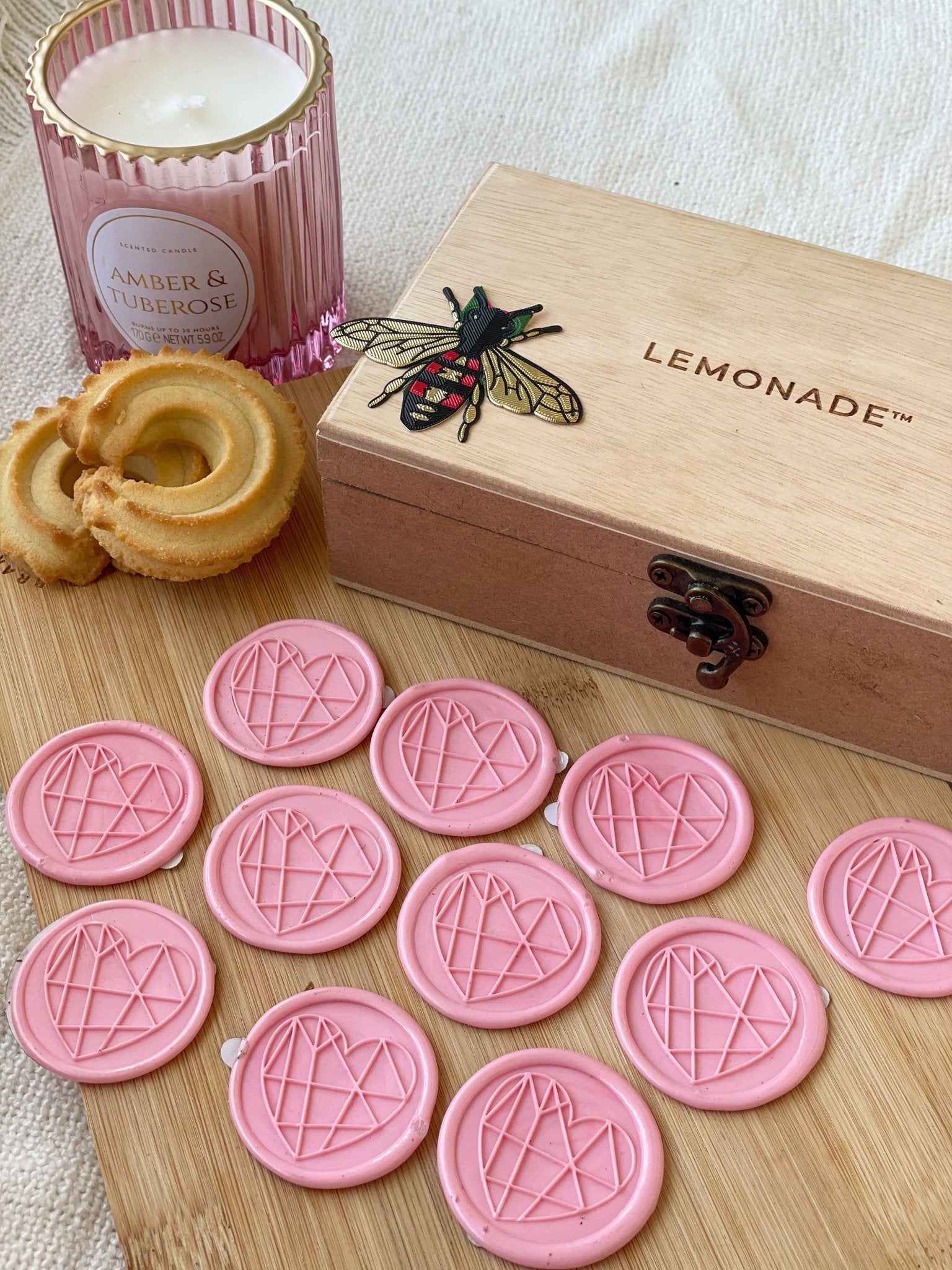Pre Design - Self Adhesive | Peel - n - Stick Wax Buttons - Geometric Heart - Pink - LemonadeCustom Stamps
