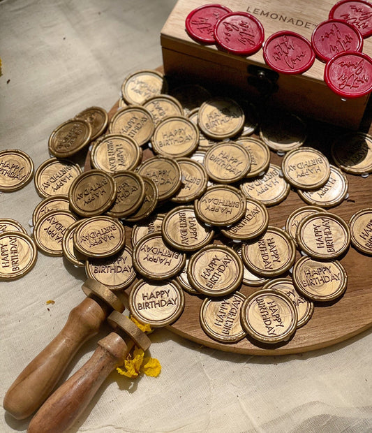 Pre Design - Self Adhesive | Peel - n - Stick Wax Buttons - Happy Birthday - Gold - LemonadeCustom Stamps