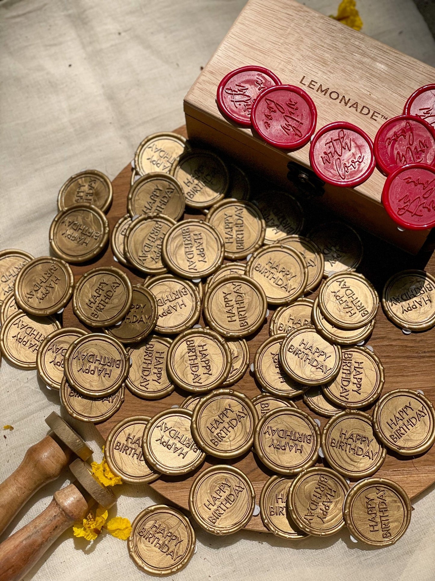 Pre Design - Self Adhesive | Peel - n - Stick Wax Buttons - Happy Birthday - Gold - LemonadeCustom Stamps