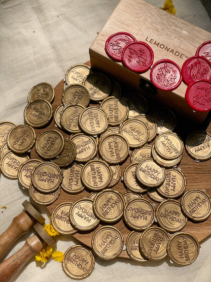 Pre Design - Self Adhesive | Peel - n - Stick Wax Buttons - Happy Birthday - Gold - LemonadeCustom Stamps