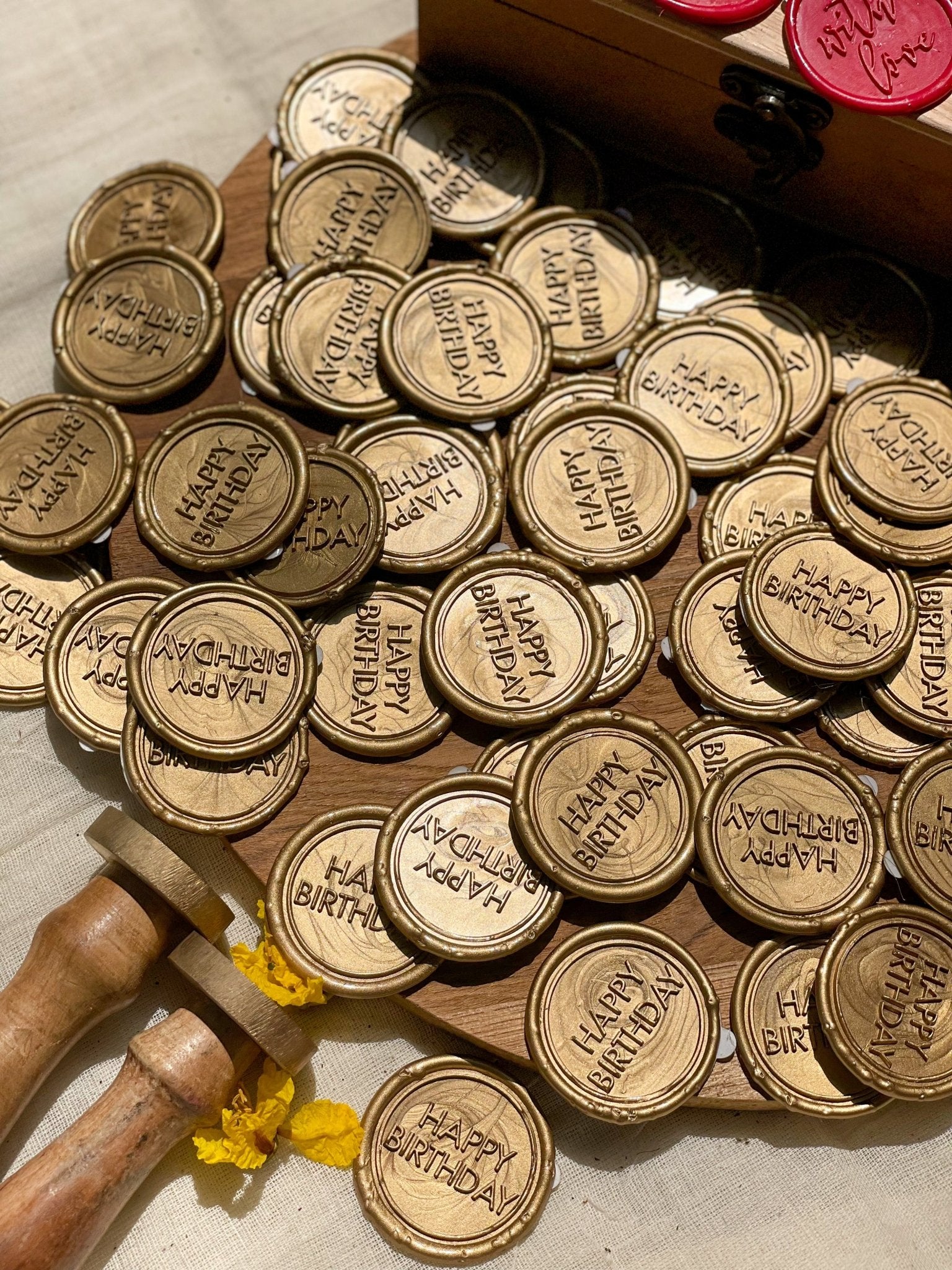 Pre Design - Self Adhesive | Peel - n - Stick Wax Buttons - Happy Birthday - Gold - LemonadeCustom Stamps