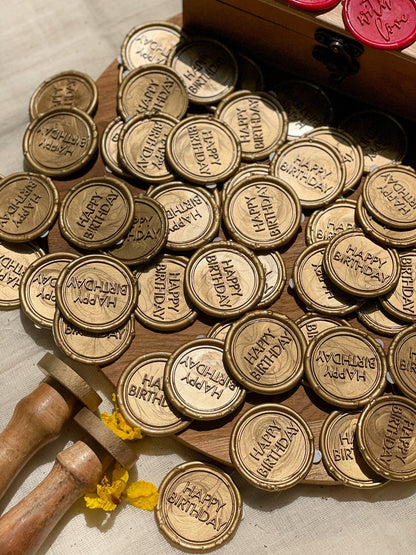 Pre Design - Self Adhesive | Peel - n - Stick Wax Buttons - Happy Birthday - Gold - LemonadeCustom Stamps
