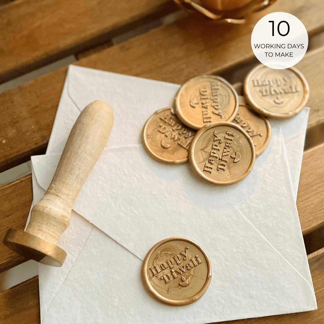 Pre Design - Self Adhesive | Peel - n - Stick Wax Buttons - Happy Diwali - Gold - LemonadeCustom Stamps