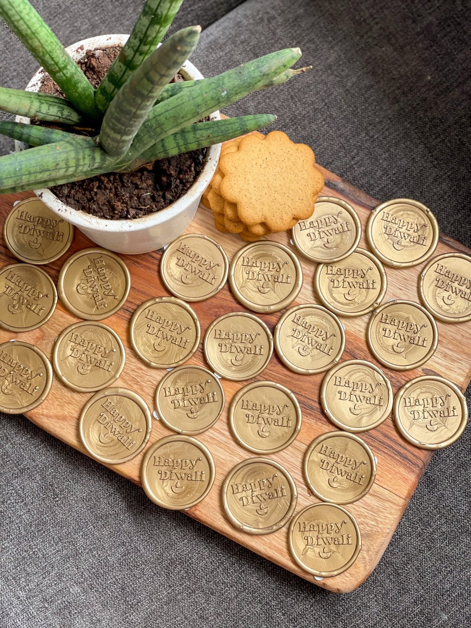 Pre Design - Self Adhesive | Peel - n - Stick Wax Buttons - Happy Diwali - Gold - LemonadeCustom Stamps