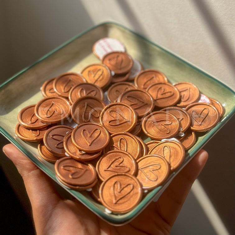 Pre Design - Self Adhesive | Peel - n - Stick Wax Buttons - Heart - Bronze - LemonadeCustom Stamps