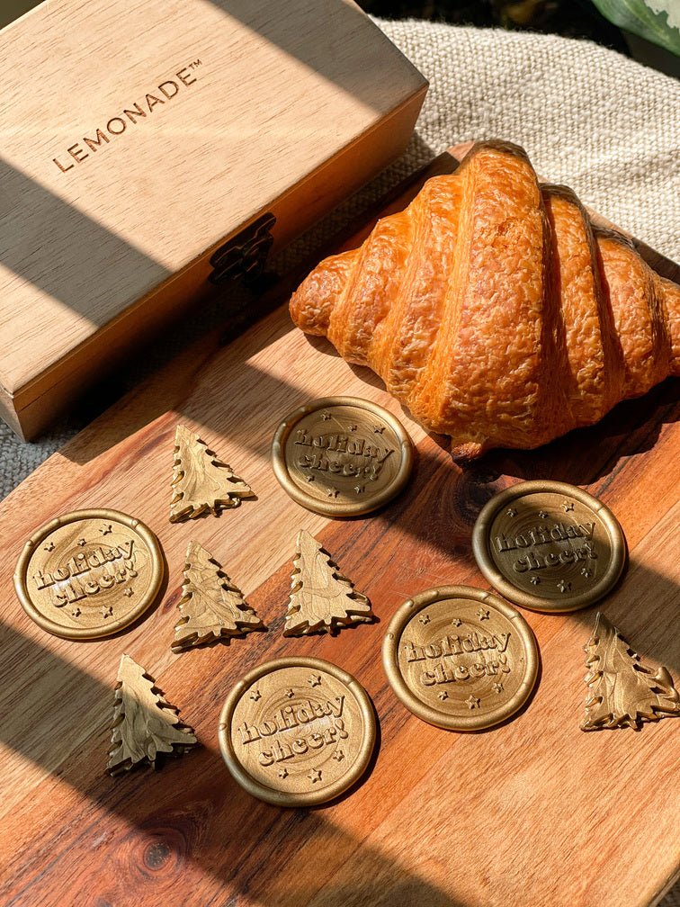 Pre Design - Self Adhesive | Peel - n - Stick Wax Buttons - Holiday Cheer - Gold - LemonadeCustom Stamps