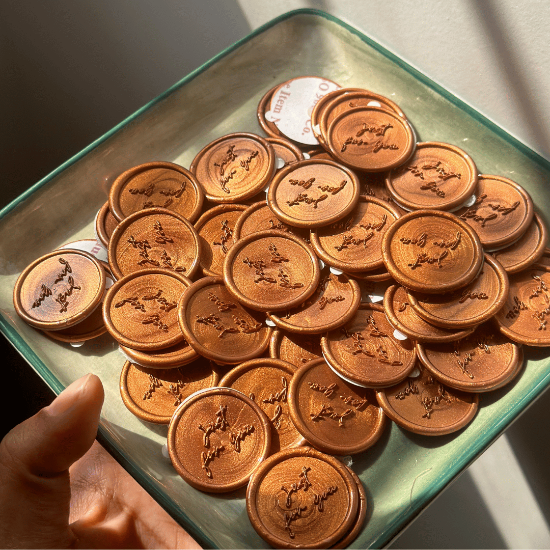 Pre Design - Self Adhesive | Peel - n - Stick Wax Buttons - Just For you - Bronze - LemonadeCustom Stamps