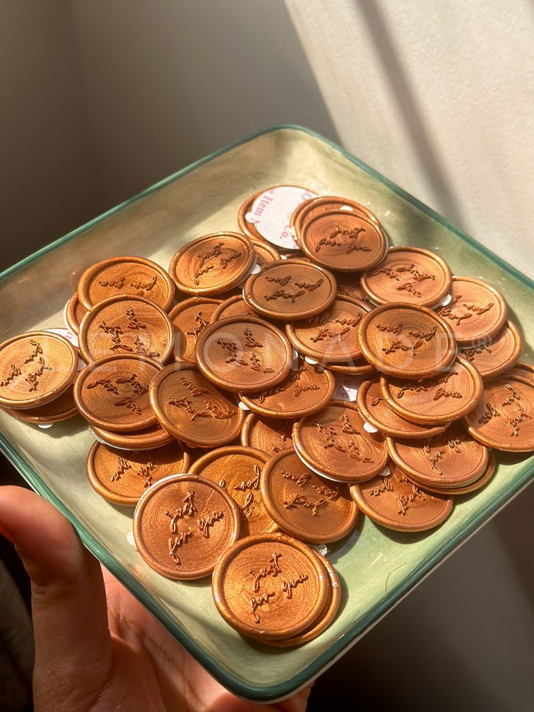 Pre Design - Self Adhesive | Peel - n - Stick Wax Buttons - Just For you - Bronze - LemonadeCustom Stamps