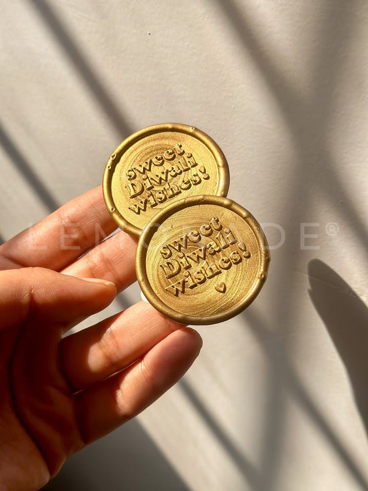 Pre Design - Self Adhesive | Peel - n - Stick Wax Buttons - Sweet Diwali Wishes - Gold - LemonadeCustom Stamps