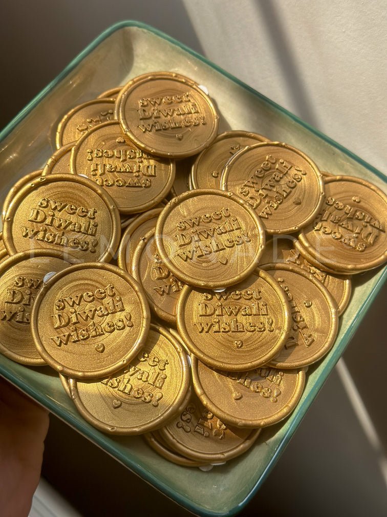 Pre Design - Self Adhesive | Peel - n - Stick Wax Buttons - Sweet Diwali Wishes - Gold - LemonadeCustom Stamps