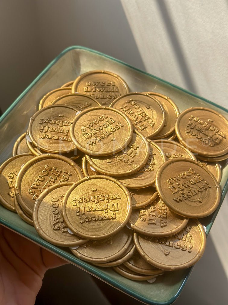 Pre Design - Self Adhesive | Peel - n - Stick Wax Buttons - Sweet Diwali Wishes - Gold - LemonadeCustom Stamps