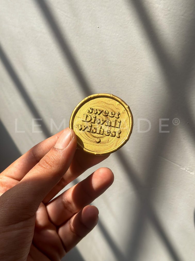 Pre Design - Self Adhesive | Peel - n - Stick Wax Buttons - Sweet Diwali Wishes - Gold - LemonadeCustom Stamps