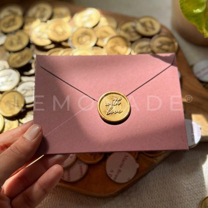 Pre Design - Self Adhesive | Peel - n - Stick Wax Buttons - With Love - Gold - 1 inch - LemonadeCustom Stamps