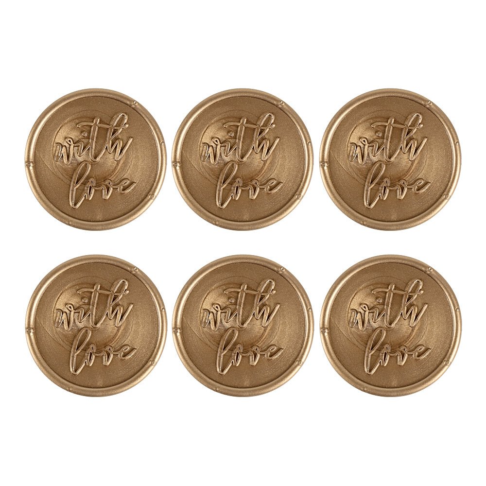 Pre Design - Self Adhesive | Peel - n - Stick Wax Buttons - With Love - Gold - 1.4 Inch - LemonadeCustom Stamps