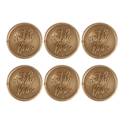 Pre Design - Self Adhesive | Peel - n - Stick Wax Buttons - With Love - Gold - 1.4 Inch - LemonadeCustom Stamps