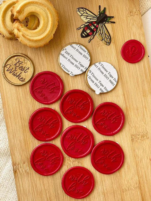 Pre Design - Self Adhesive | Peel - n - Stick Wax Buttons - With Love - Red - LemonadeCustom Stamps