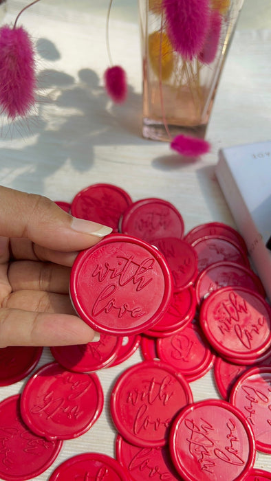 Pre Design - Self Adhesive | Peel - n - Stick Wax Buttons - With Love - Red - LemonadeCustom Stamps