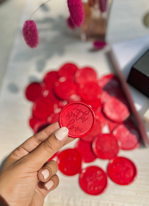 Pre Design - Self Adhesive | Peel - n - Stick Wax Buttons - With Love - Red - LemonadeCustom Stamps