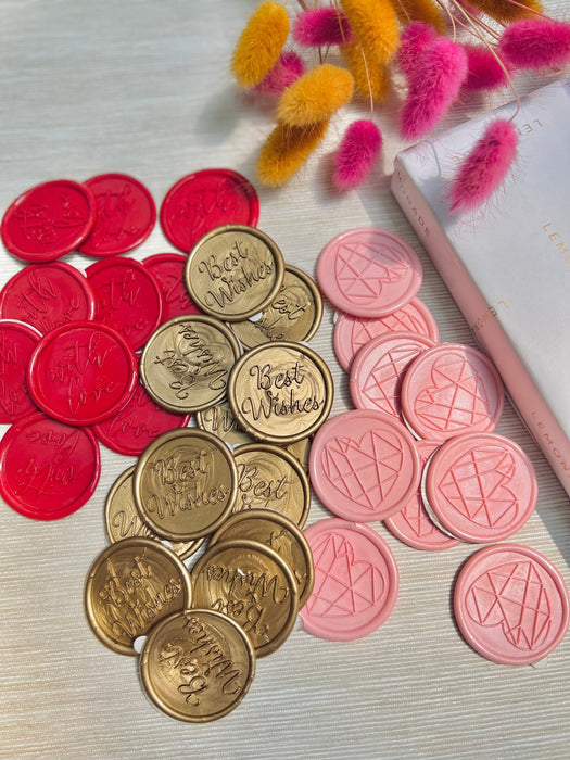 Pre Design - Self Adhesive | Peel - n - Stick Wax Buttons - With Love - Red - LemonadeCustom Stamps