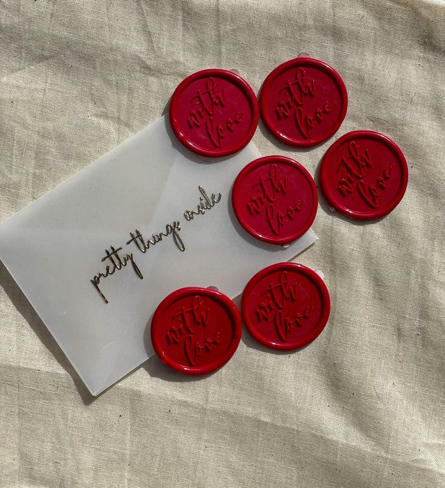 Pre Design - Self Adhesive | Peel - n - Stick Wax Buttons - With Love - Red - LemonadeCustom Stamps