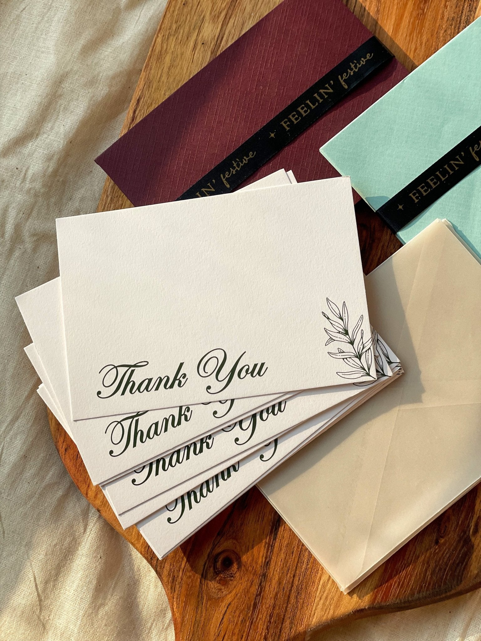 Pre Design - Textured Notecards - Thank you - Pine - LemonadeStationery