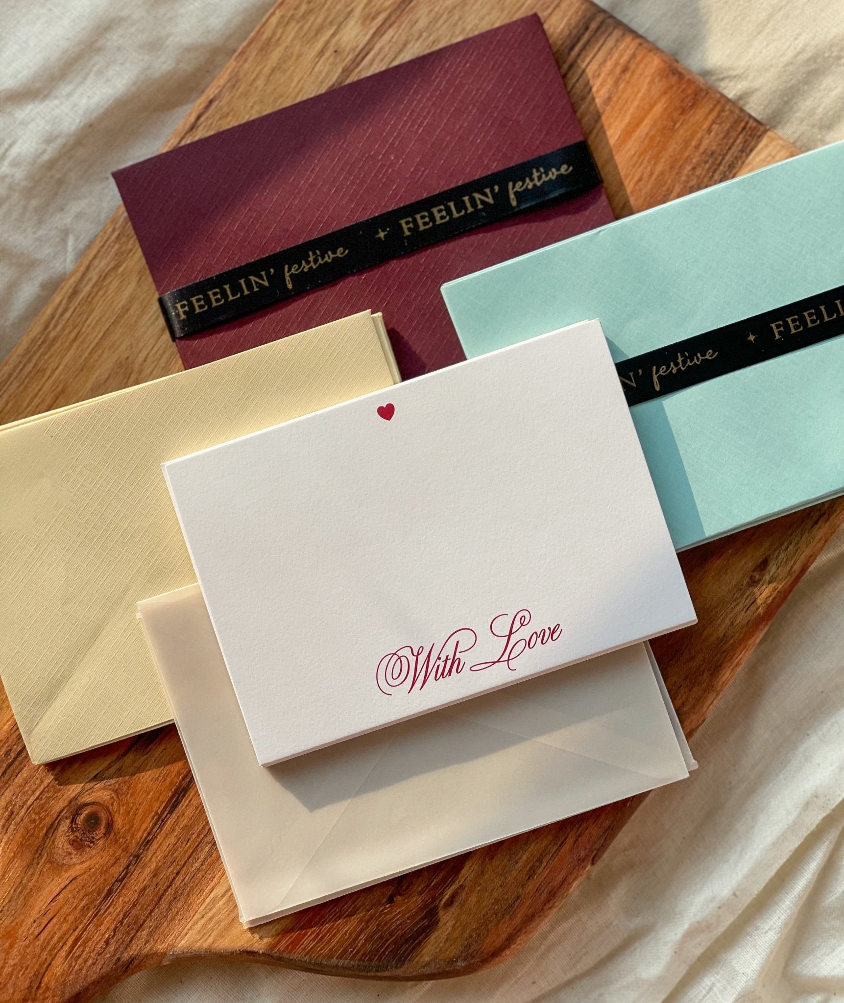 Pre Design - Textured Notecards - With Love - Marsala - LemonadeStationery