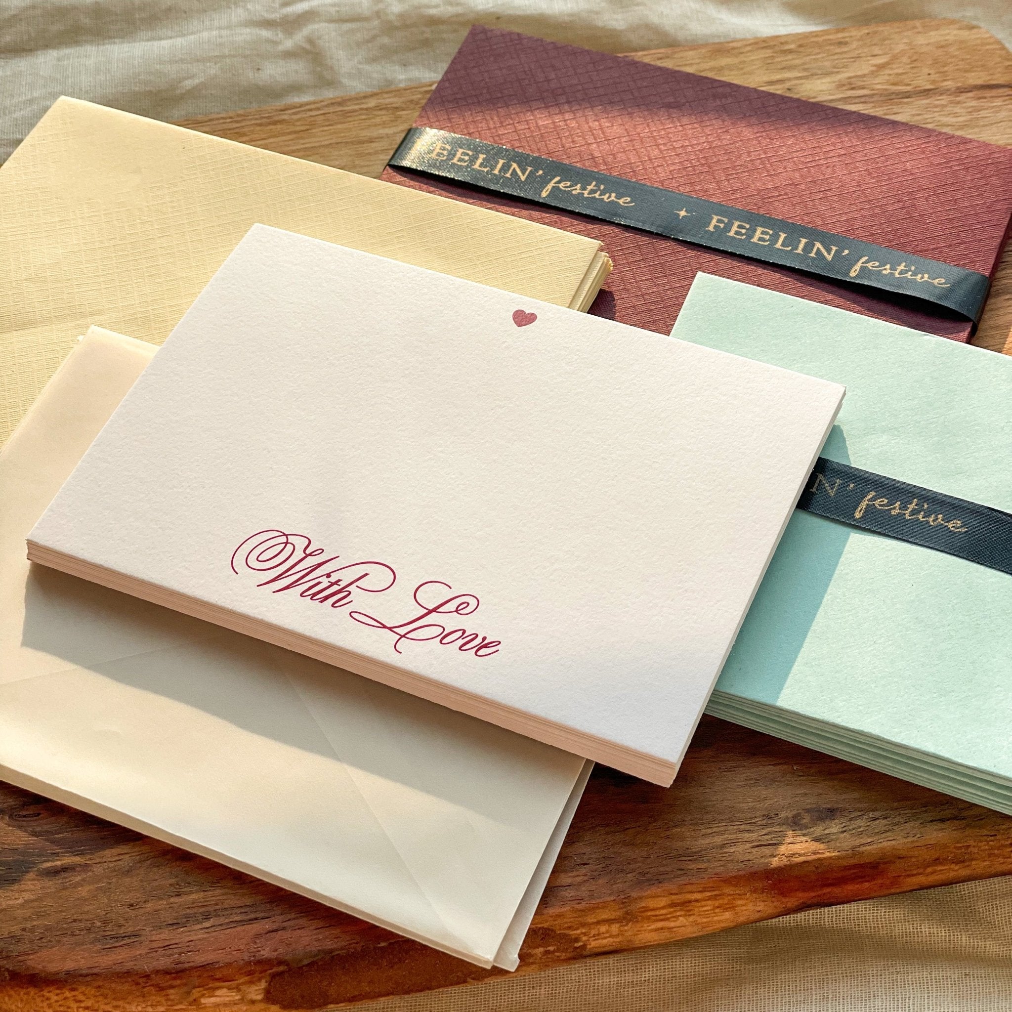 Pre Design - Textured Notecards - With Love - Marsala - LemonadeStationery
