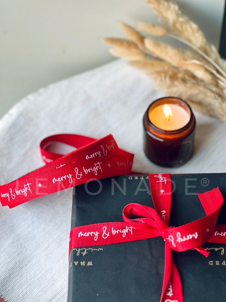 Pre-designed twill festive ribbon with printed designs for gift wrapping and decorations. Merry & Bright - LemonadeStationery