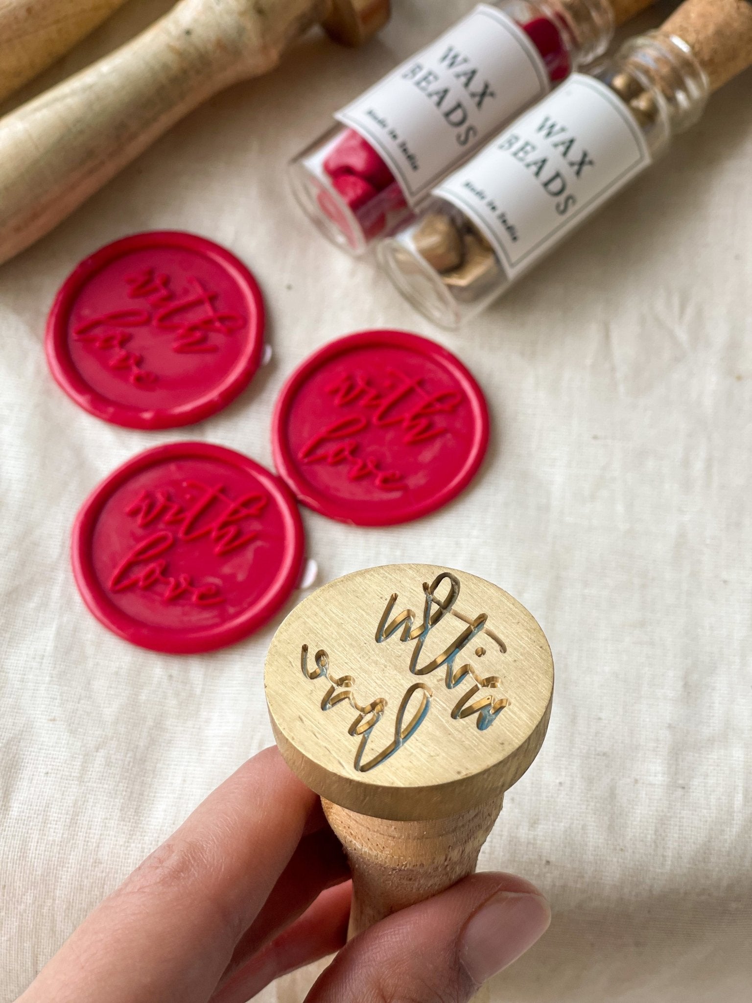 Pre Design - Wax Seal Stamp - With Love - Cursive - LemonadeCustom Stamps