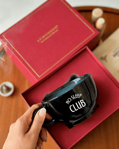 Pre-designed black cappuccino cup with premium gift box for coffee lovers and gifting occasions.
