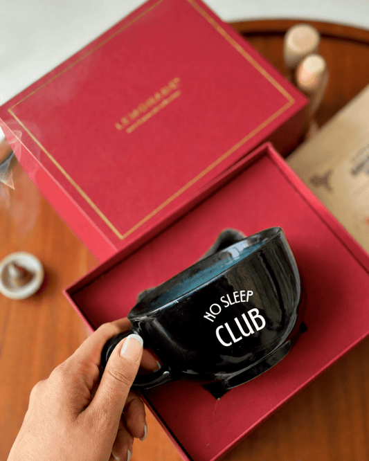 Pre-designed black cappuccino cup with premium gift box for coffee lovers and gifting occasions.