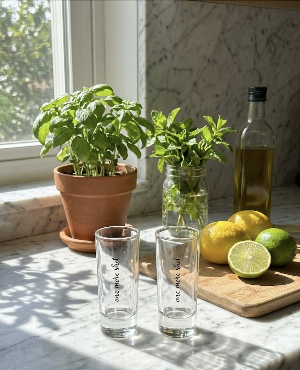 Pre Designed Shot Glass Set of 2 | One More Shot - Lemonade