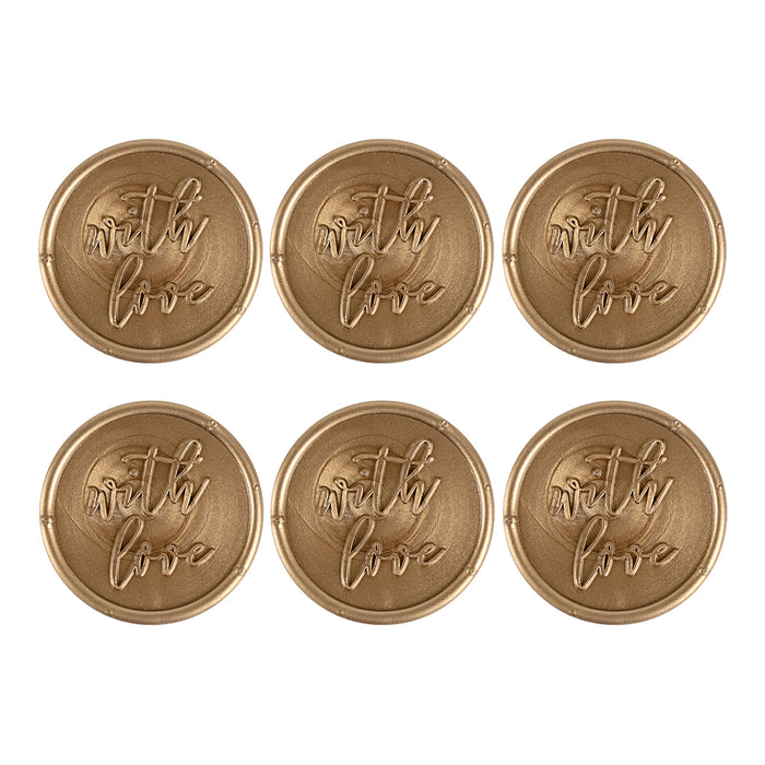 Pre Design - Self Adhesive Wax Buttons - With Love - Gold - 1.4 Inch