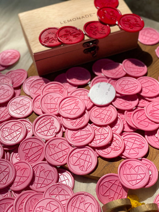 Custom-Made Self Adhesive Wax Buttons - Geometric Heart - Pink