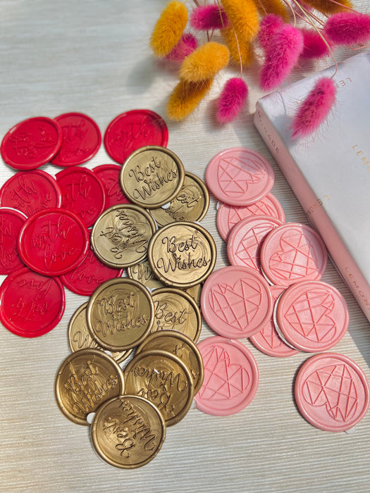 Custom-Made Self Adhesive Wax Buttons - Best Wishes - Gold