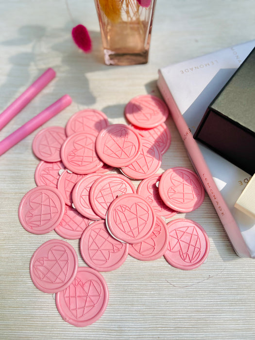 Pre Design - Self Adhesive Wax Buttons - Geometric Heart - Pink