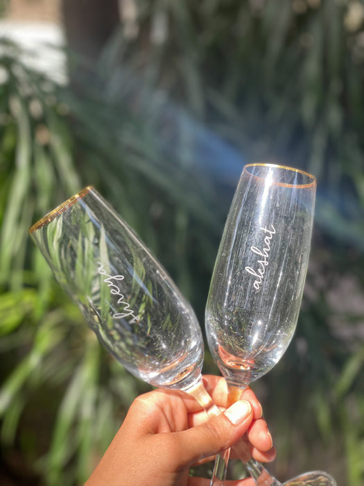 Personalized - Gold Rim Champagne Flutes - Set of 2