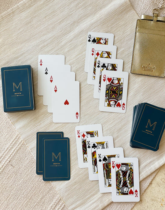 Personalized - Gold Printed Playing Cards - Matte Finish - Monogram - Royal Blue