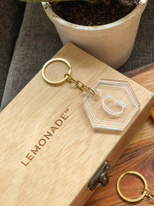 Personalized - Acrylic Keychain - Outlined Hexagon