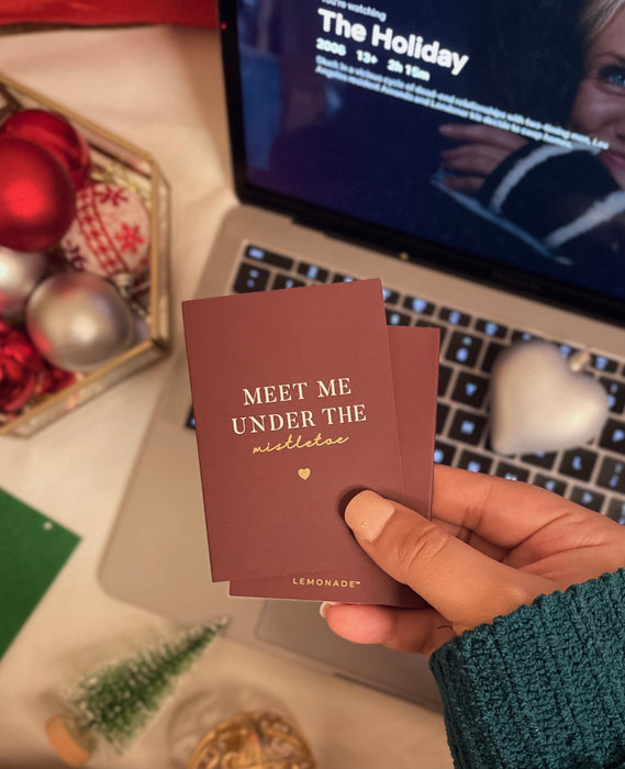 Mini Gold Printed Greeting Cards - Mistletoe Red